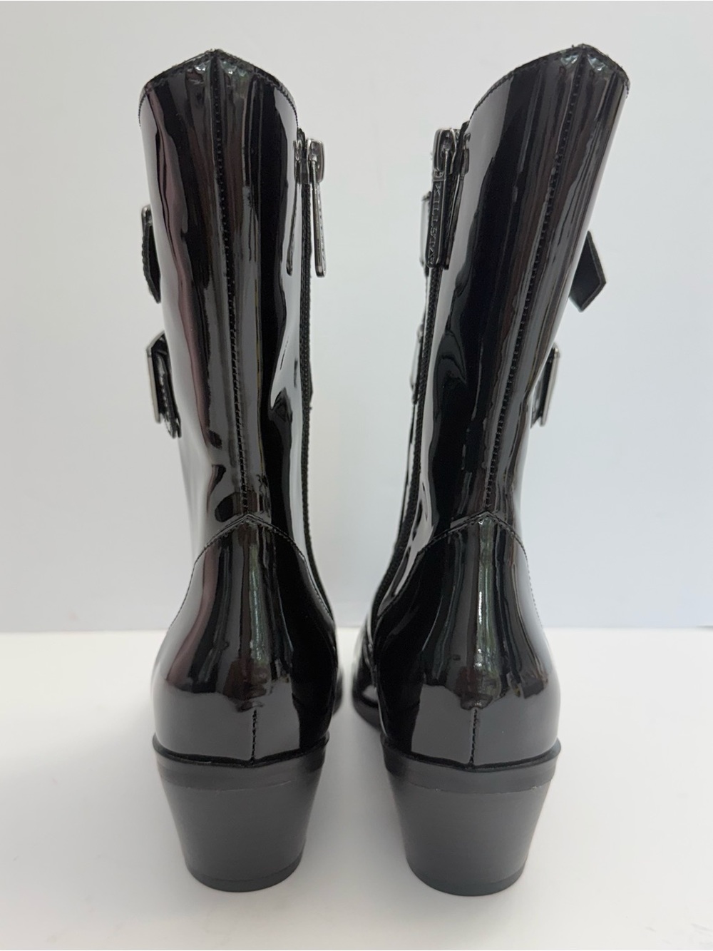 KILLSTAR Dark Sin Boots Womens 8 Black Patent Pointed Toe Buckle Goth Punk New - Picture 8 of 16